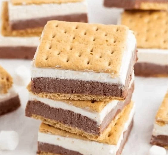 Frozen S'mores dessert with chocolate, marshmallows, and graham crackers