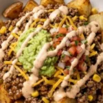 Loaded Potato Taco Bowl with toppings and fresh ingredients