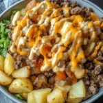 Delicious Loaded Potato Taco Bowl served with fresh toppings