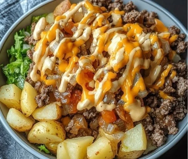 Delicious Loaded Potato Taco Bowl served with fresh toppings