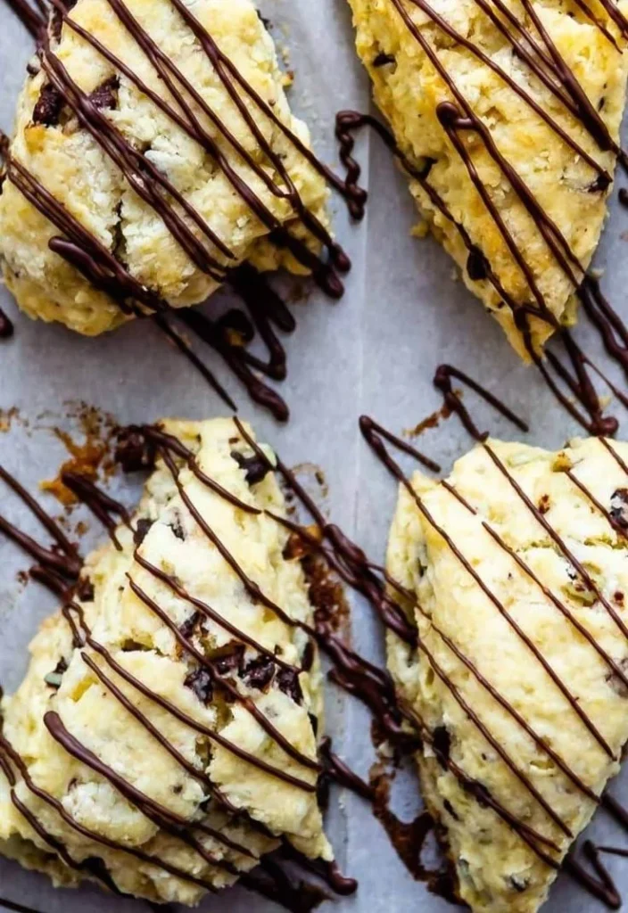 Delicious Mint Chip Scones with chocolate chips and mint leaves