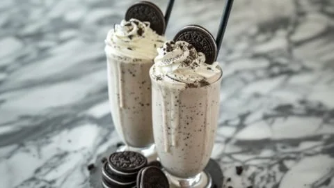 Delicious Oreo Milkshake topped with whipped cream and crushed Oreos