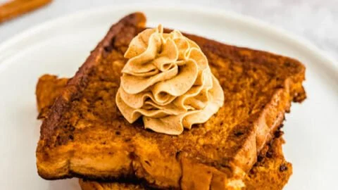 Delicious Pumpkin French Toast topped with maple syrup and cinnamon