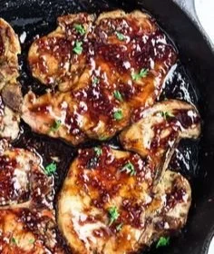 Delicious raspberry balsamic glazed pork chops on a plate