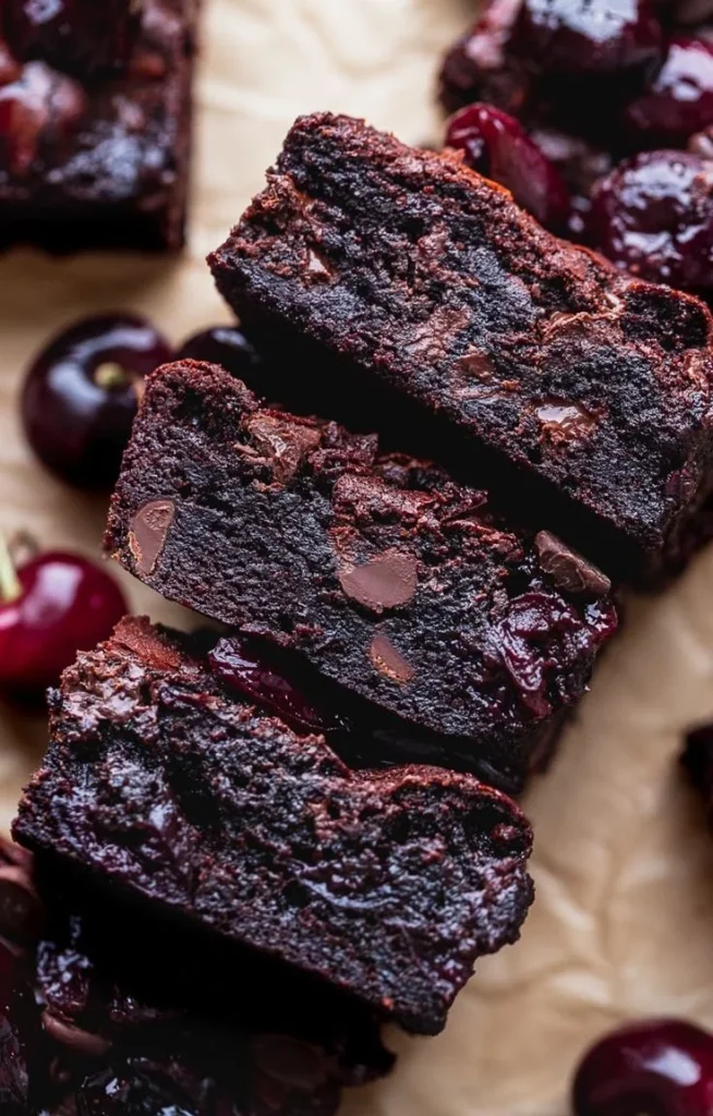Delicious homemade cherry brownies made with roasted cherries.