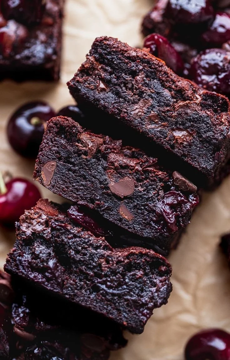 Delicious homemade cherry brownies made with roasted cherries.