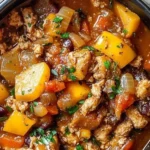 Bowl of Shipwreck Stew featuring vegetables and seafood.