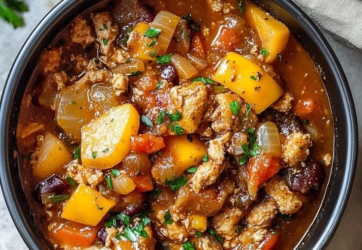 Bowl of Shipwreck Stew featuring vegetables and seafood.
