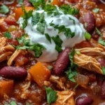 Delicious slow cooker chicken chili with sweet potatoes in a bowl