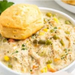 Slow cooker chicken pot pie with vegetables and flaky crust
