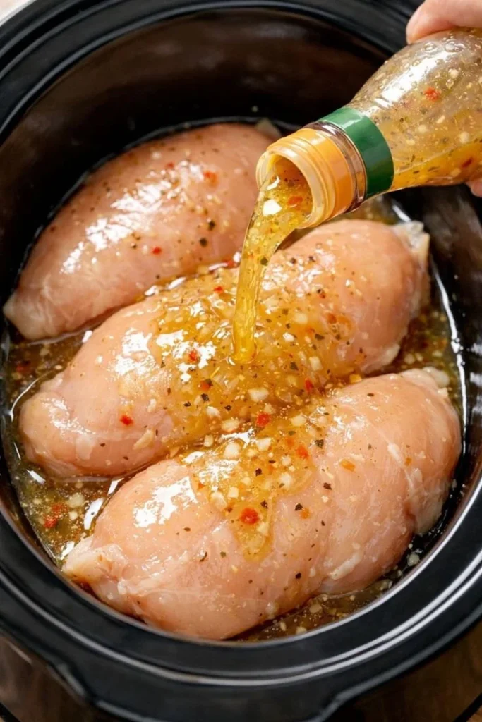 Easy Slow Cooker Italian Chicken recipe with rich flavors and tender chicken.