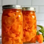 Sweet and spicy pickled habanero peppers in a jar